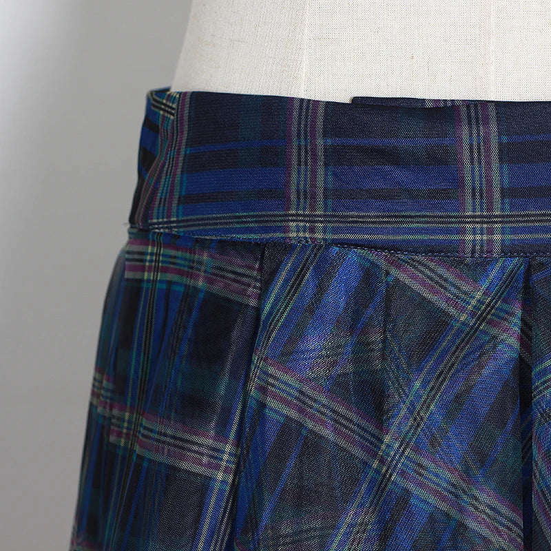 TWOTWINSTYLE Plaid Patchwork Mesh Women's Skirts High Waist Hit Color Elegant A Line Skirts Female 2020 Spring Fashion New