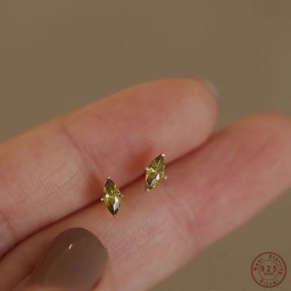 925 Sterling Silver Plating 14K Gold Earrings Simple Fresh Olive Green Zircon Earrings for Women Party Jewelry Gifts