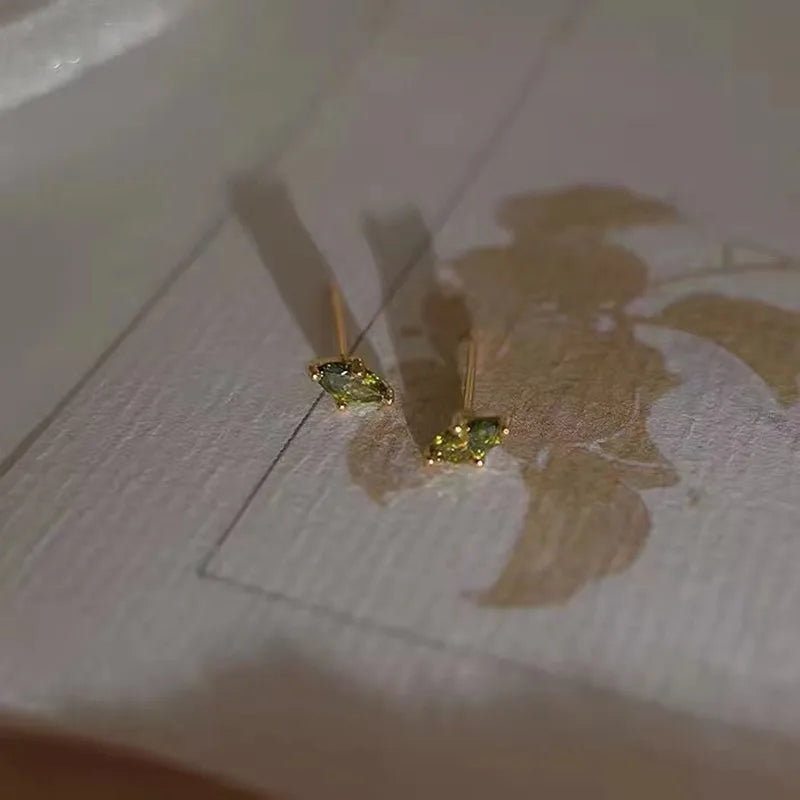 925 Sterling Silver Plating 14K Gold Earrings Simple Fresh Olive Green Zircon Earrings for Women Party Jewelry Gifts