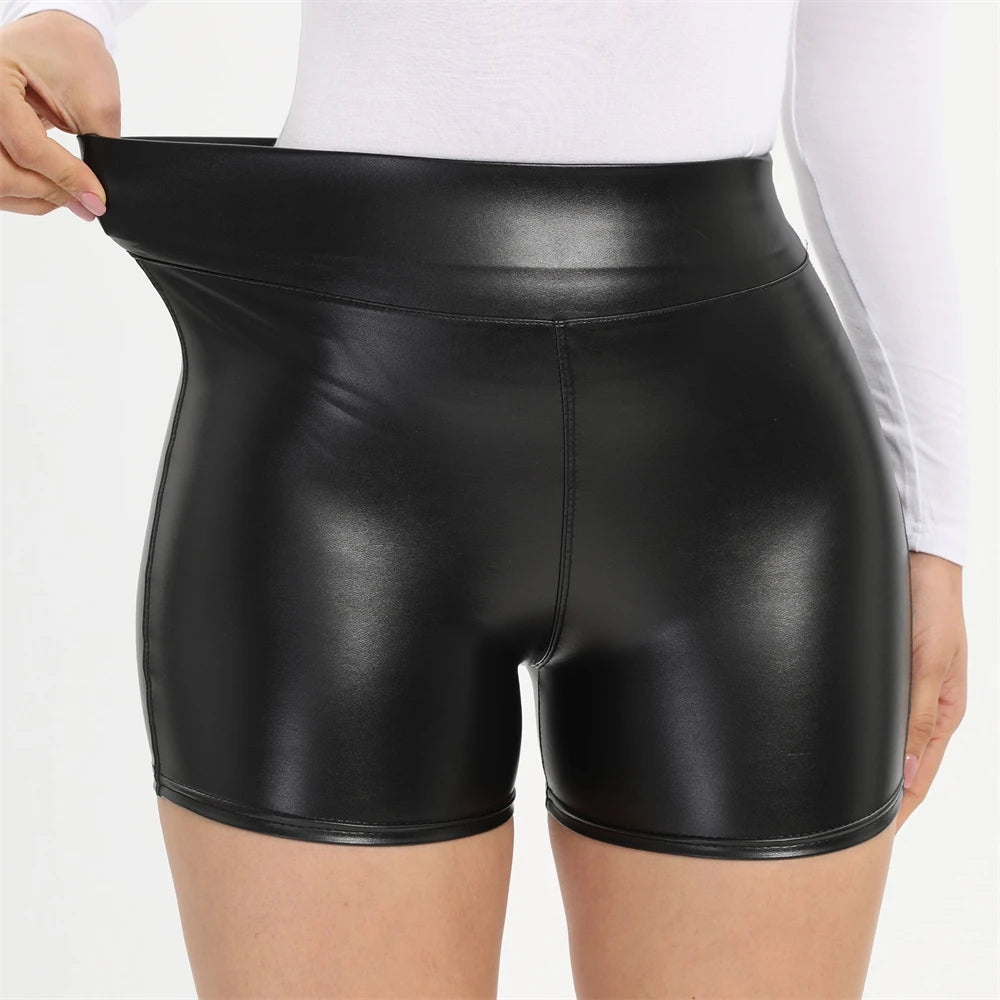 Sexy Black PU Casual Fashion Summer Shorts Women Clothing Goth Faux Leather High Waisted Womens Shorts Y2K Hot Woman Short Pants