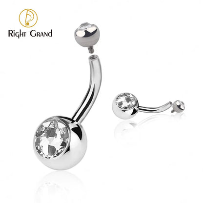Right Grand Implant Grade Titanium 14G Internally Threaded Press Fit Clear Curved Belly Button Rings