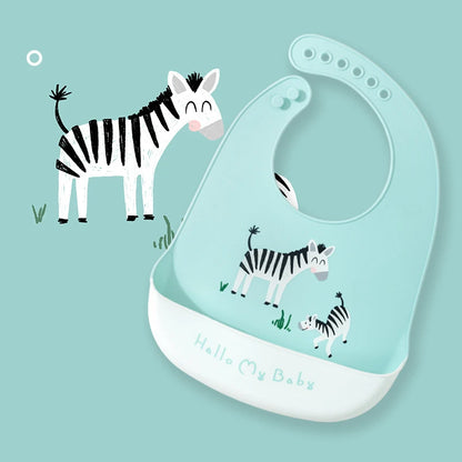 2021 Cute Baby Bibs Waterproof Silicone Bib Feeding Infant Newborn Cartoon Apron ToddlerX Adjustable Bib Burp Cloths with Pocket