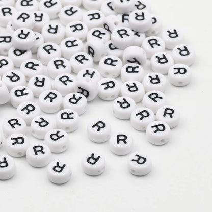 50/100/200pcs/lot 7x4mm White Round A-Z Alphabet Letter Acrylic Loose Spacer Beads for Jewelry Making Diy Bracelet Accessories