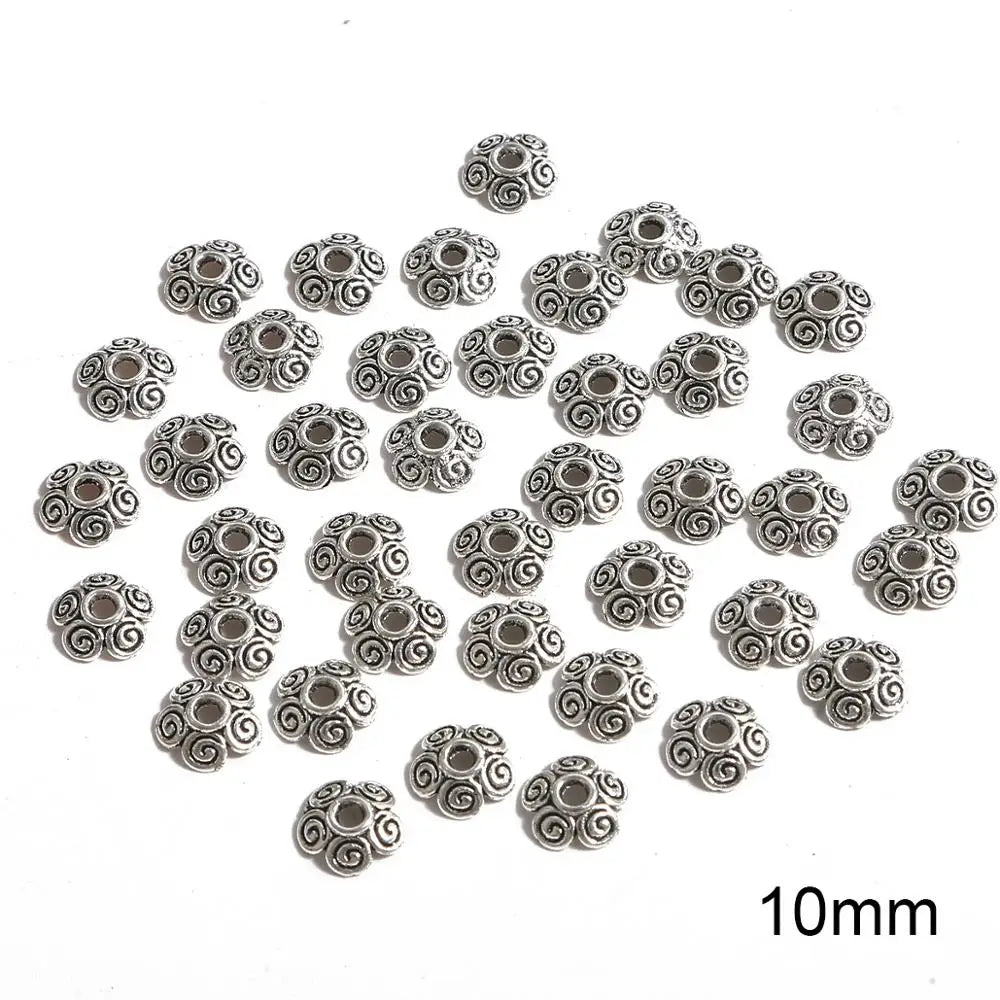 50pcs Tibetan Antique Silver Color Gold Leaf Flower Bead End Caps For Jewelry Making Needlework Spacer Bead Caps DIY Accessories
