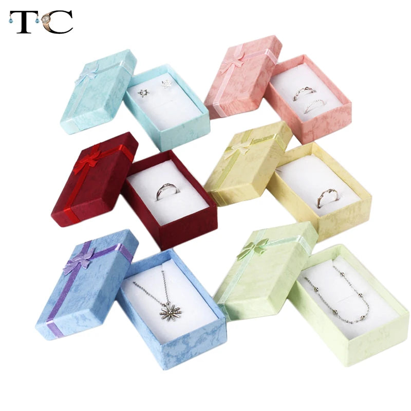 12PCS/lot Assorted Colors Ring Necklace Set Box Trinket Box Necklace Case Earrings Holder 5*8 Packaging Gift Box