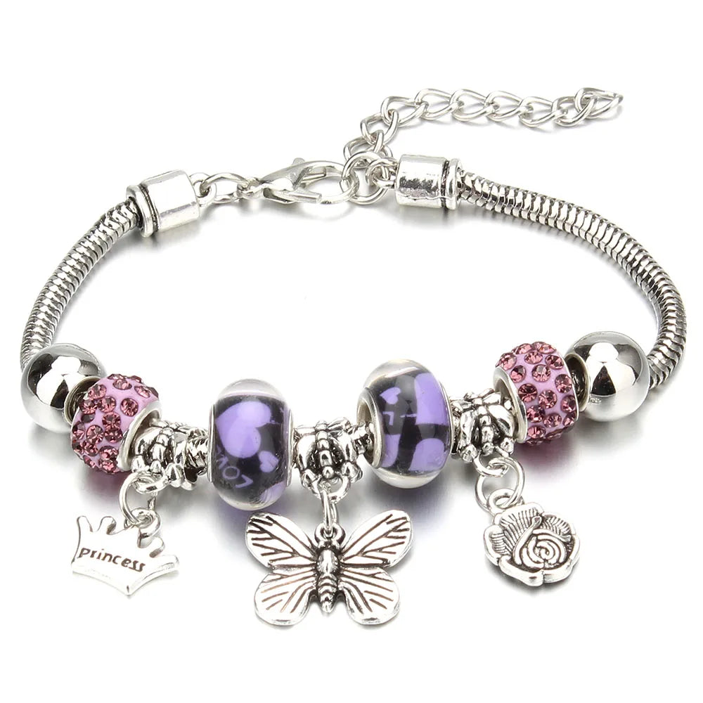 Charm Bracelet & Bangles Jewelry 6 Color Clay Zircon Ball Crown key lock Shape Beads Bracelets For Women Girl Friendship Gift