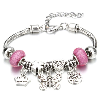 Charm Bracelet & Bangles Jewelry 6 Color Clay Zircon Ball Crown key lock Shape Beads Bracelets For Women Girl Friendship Gift