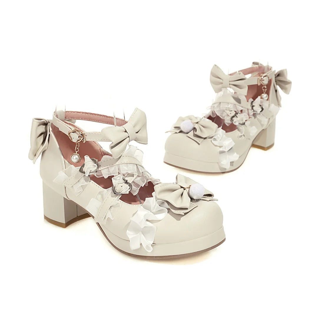 Cross-Strap Bow-Detail Mary Jane Heels
