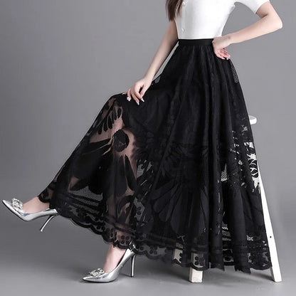 Fashion Long Black Skirt For Women A Line Lace Skirt Women Long Maxi Skirts For Women Summer Faldas Mujer