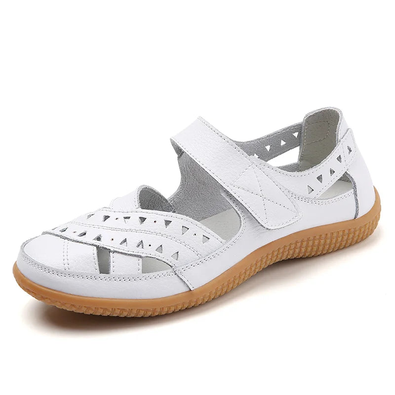 2021 New Women Sandals Leather Ladies Sandals Comfortable Flats Walking Sandals Covered Toe Beach Shoes Woman Footwear
