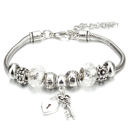 Charm Bracelet & Bangles Jewelry 6 Color Clay Zircon Ball Crown key lock Shape Beads Bracelets For Women Girl Friendship Gift