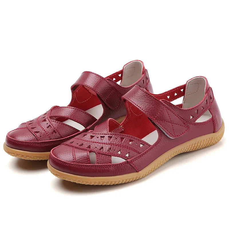2021 New Women Sandals Leather Ladies Sandals Comfortable Flats Walking Sandals Covered Toe Beach Shoes Woman Footwear