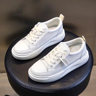 Large Size Autumn Winter New Women's Shoes Leather Light Platform White Shoes Spring Breathable Sports Ladies Flat Casual Shoes