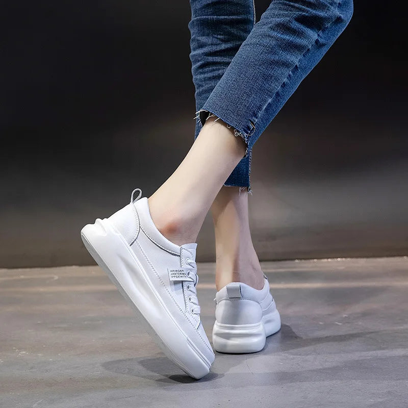 Large Size Autumn Winter New Women's Shoes Leather Light Platform White Shoes Spring Breathable Sports Ladies Flat Casual Shoes