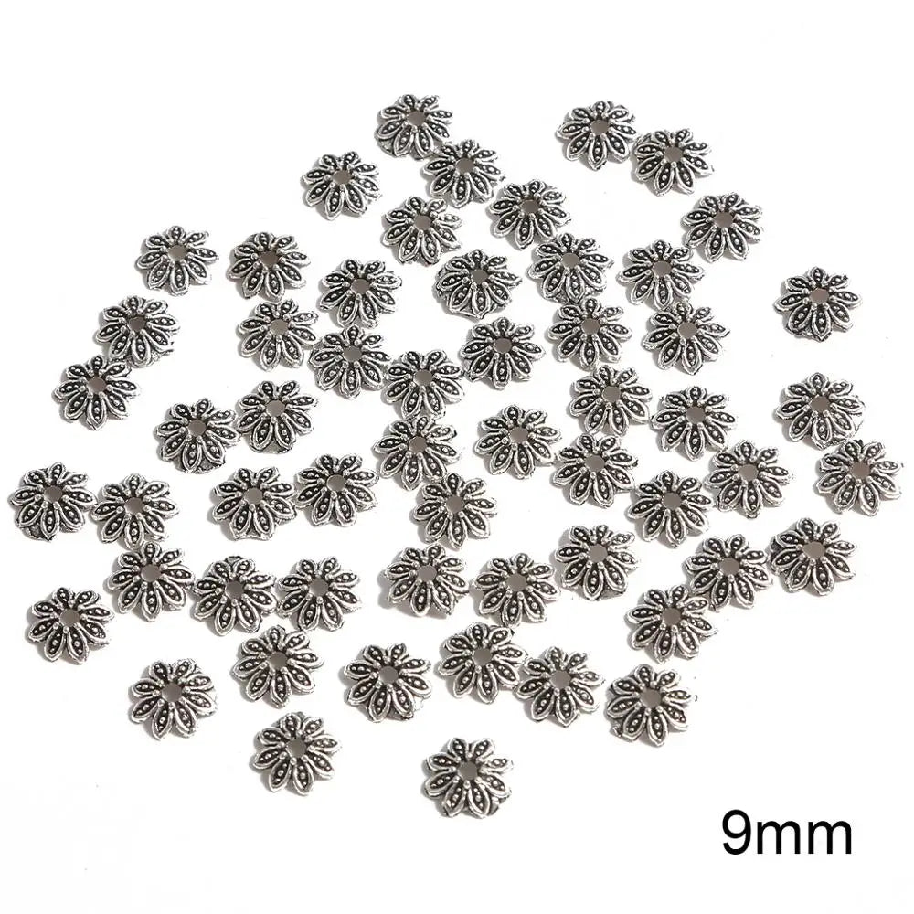 50pcs Tibetan Antique Silver Color Gold Leaf Flower Bead End Caps For Jewelry Making Needlework Spacer Bead Caps DIY Accessories