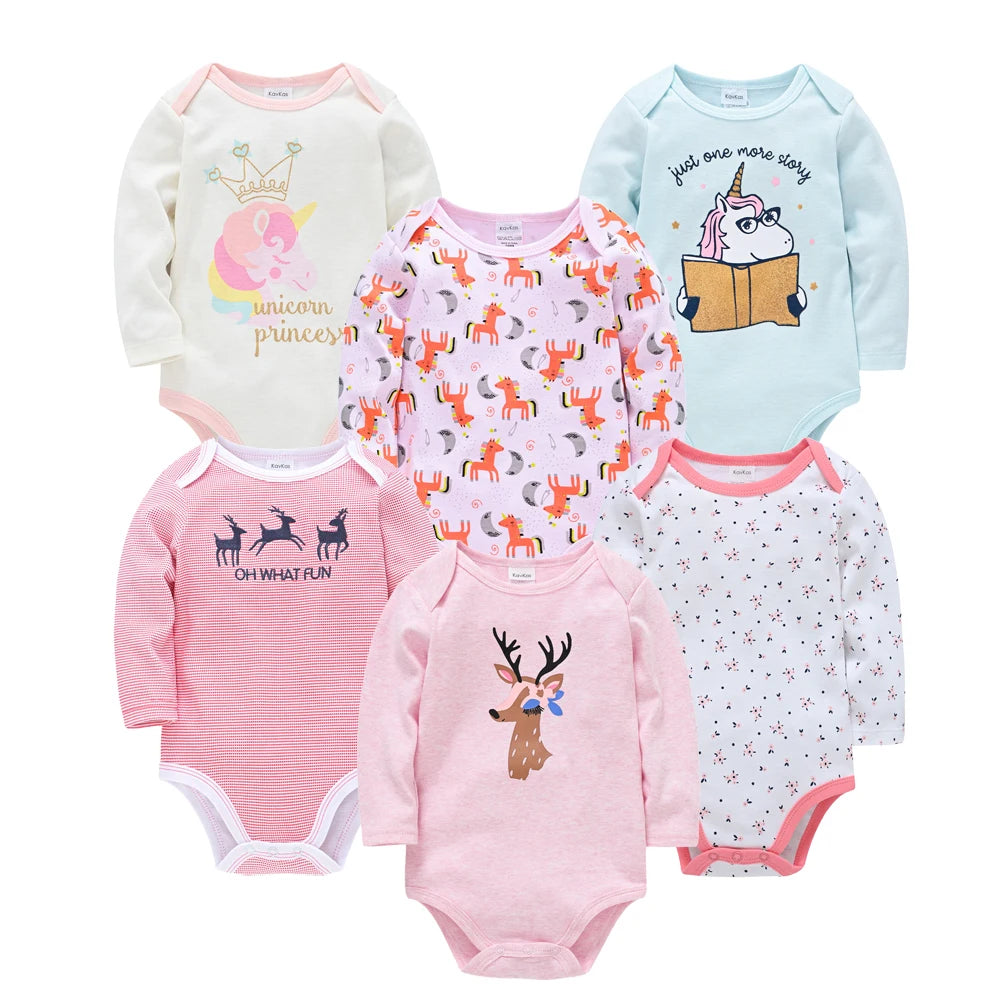6 PCS 3 PCS Kavkas Baby Boys Girls Bodysuit Long Sleeve 100% Cotton Baby Clothes 0-12 months Newborn body bebe Jumpsuit Clothing