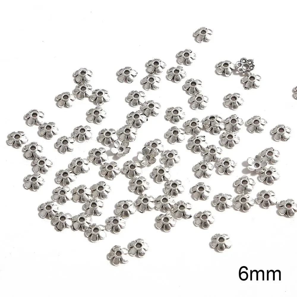 50pcs Tibetan Antique Silver Color Gold Leaf Flower Bead End Caps For Jewelry Making Needlework Spacer Bead Caps DIY Accessories
