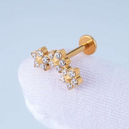 Right Grand ASTM F136 Titanium Triple CZ Flower Cluster Labret Internally Threaded Trinity Floral for Tragus Monroe Cartilage