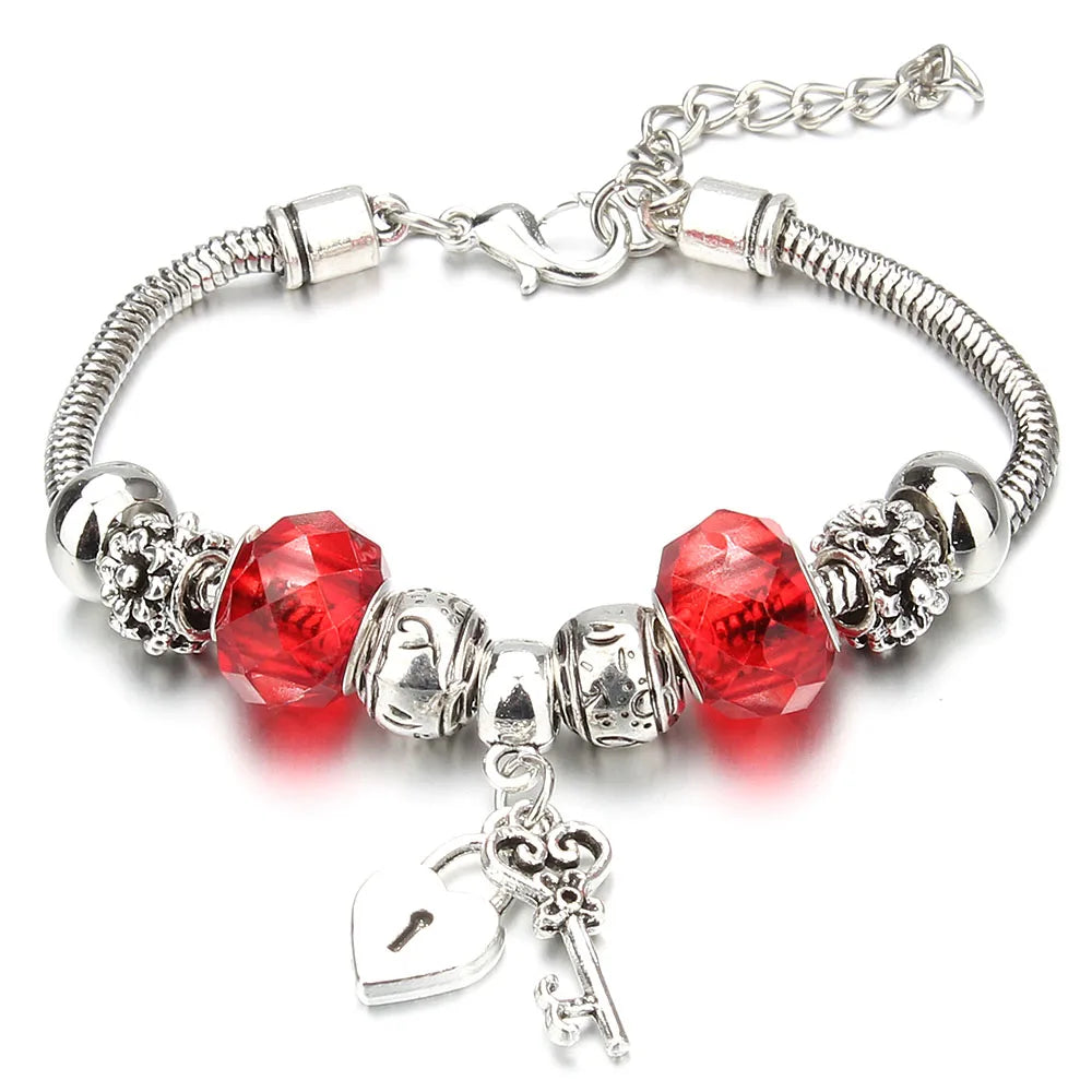 Charm Bracelet & Bangles Jewelry 6 Color Clay Zircon Ball Crown key lock Shape Beads Bracelets For Women Girl Friendship Gift