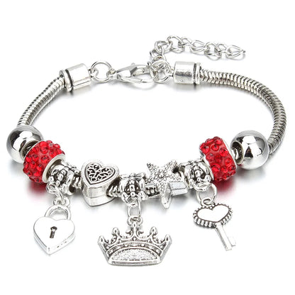 Charm Bracelet & Bangles Jewelry 6 Color Clay Zircon Ball Crown key lock Shape Beads Bracelets For Women Girl Friendship Gift