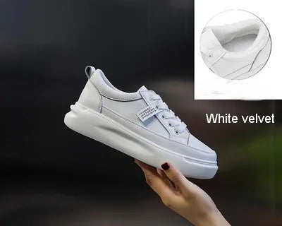Large Size Autumn Winter New Women's Shoes Leather Light Platform White Shoes Spring Breathable Sports Ladies Flat Casual Shoes