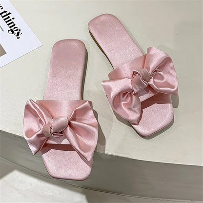 New Fashion Satins Wedding Slippers Luxury Women Peep Toe Bedroom Home Sandals Bride Bridesmaid Wedding Shoes With Silk Bow