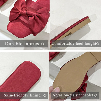 New Fashion Satins Wedding Slippers Luxury Women Peep Toe Bedroom Home Sandals Bride Bridesmaid Wedding Shoes With Silk Bow