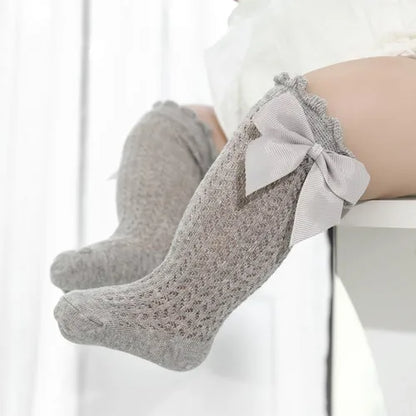 lawadka 0-24M Baby Girl Socks Toddler Big Bow Cotton Summer Mesh Infant Knee Socks Newborn Long Princess Socks For Girls 2024