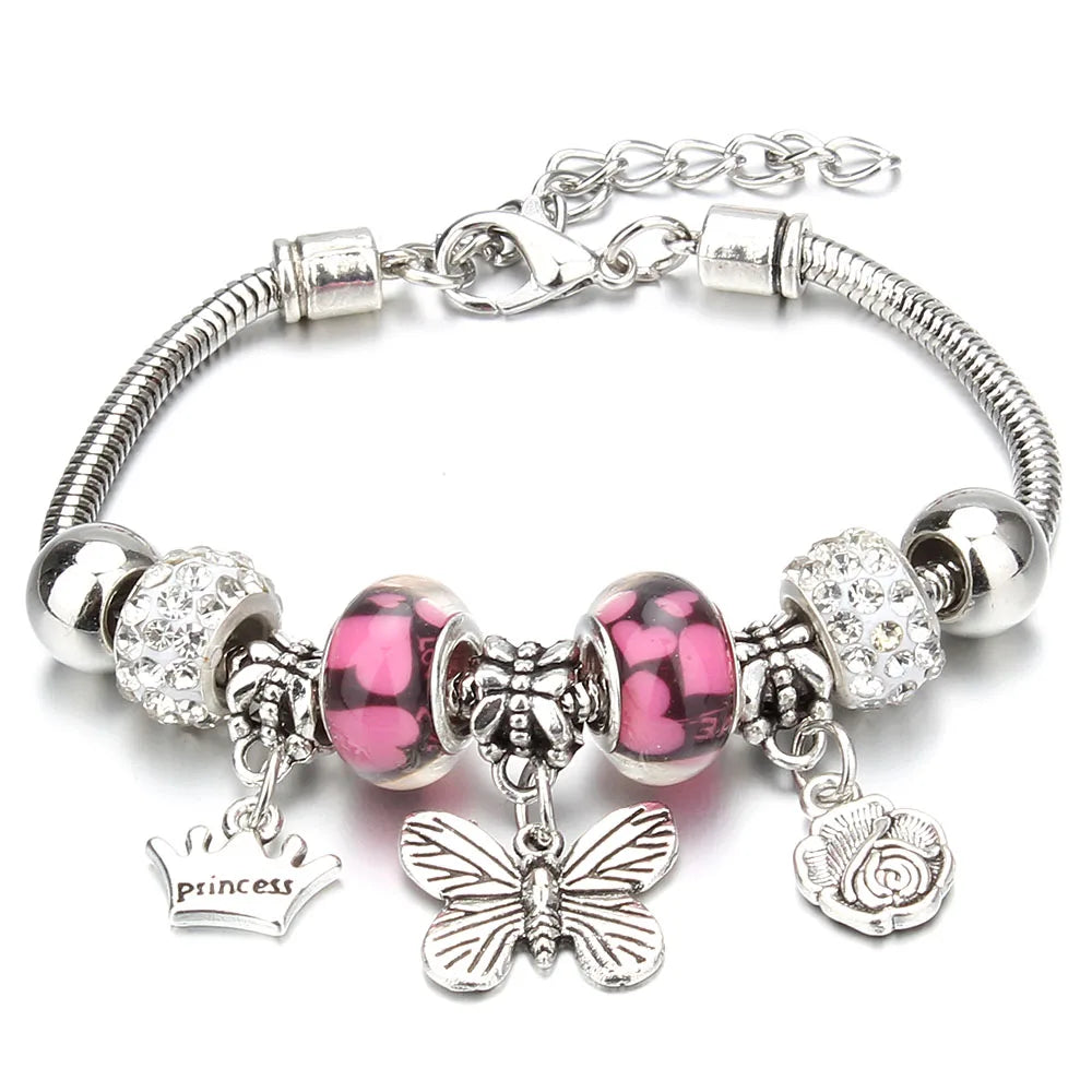 Charm Bracelet & Bangles Jewelry 6 Color Clay Zircon Ball Crown key lock Shape Beads Bracelets For Women Girl Friendship Gift