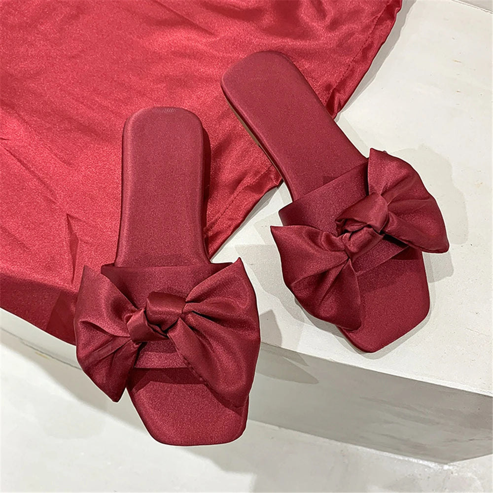 New Fashion Satins Wedding Slippers Luxury Women Peep Toe Bedroom Home Sandals Bride Bridesmaid Wedding Shoes With Silk Bow