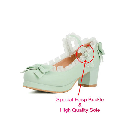 Bow & Ruffle Mary Jane Block-Heel Shoes