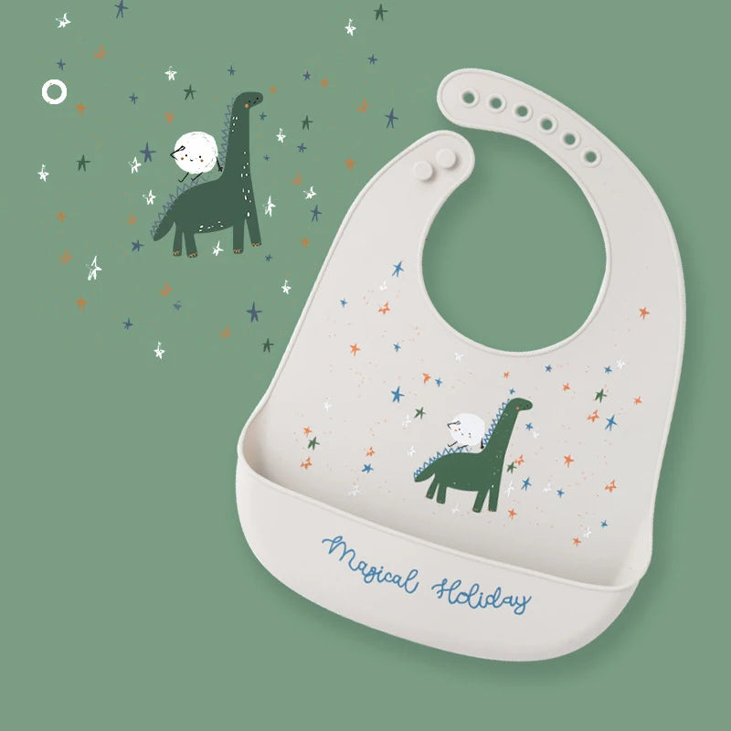 2021 Cute Baby Bibs Waterproof Silicone Bib Feeding Infant Newborn Cartoon Apron ToddlerX Adjustable Bib Burp Cloths with Pocket