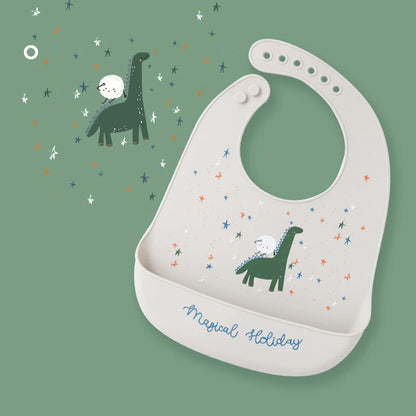 2021 Cute Baby Bibs Waterproof Silicone Bib Feeding Infant Newborn Cartoon Apron ToddlerX Adjustable Bib Burp Cloths with Pocket