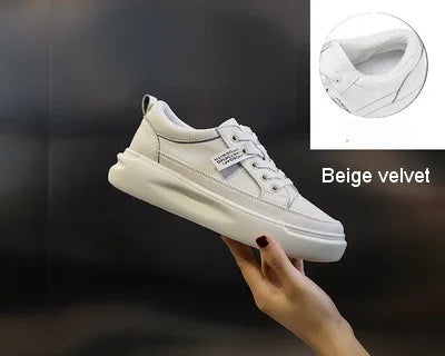 Large Size Autumn Winter New Women's Shoes Leather Light Platform White Shoes Spring Breathable Sports Ladies Flat Casual Shoes