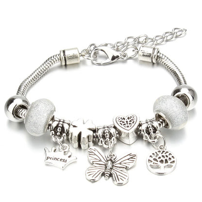 Charm Bracelet & Bangles Jewelry 6 Color Clay Zircon Ball Crown key lock Shape Beads Bracelets For Women Girl Friendship Gift