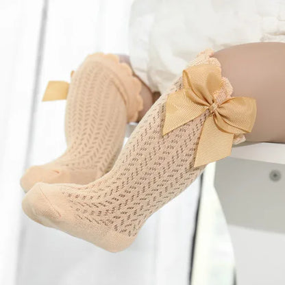 lawadka 0-24M Baby Girl Socks Toddler Big Bow Cotton Summer Mesh Infant Knee Socks Newborn Long Princess Socks For Girls 2024