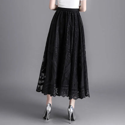 Fashion Long Black Skirt For Women A Line Lace Skirt Women Long Maxi Skirts For Women Summer Faldas Mujer