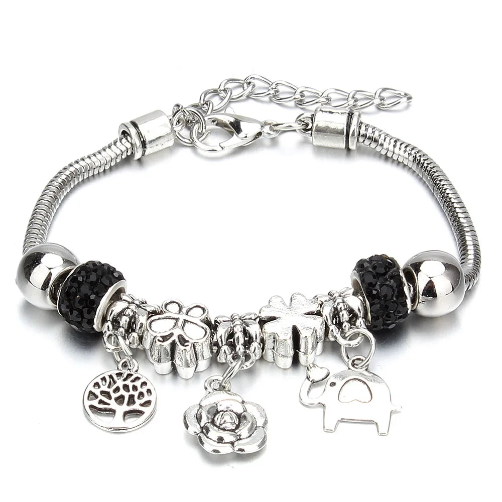 Charm Bracelet & Bangles Jewelry 6 Color Clay Zircon Ball Crown key lock Shape Beads Bracelets For Women Girl Friendship Gift
