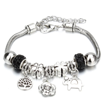 Charm Bracelet & Bangles Jewelry 6 Color Clay Zircon Ball Crown key lock Shape Beads Bracelets For Women Girl Friendship Gift