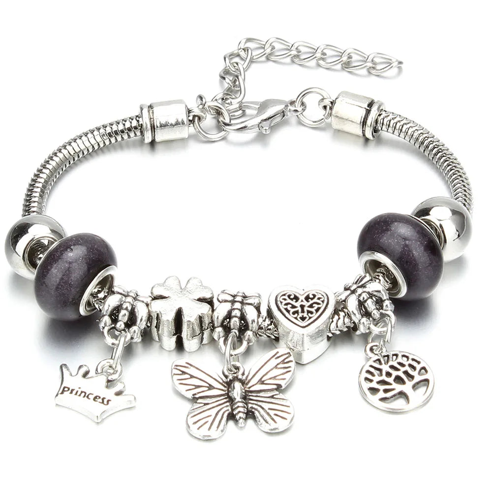 Charm Bracelet & Bangles Jewelry 6 Color Clay Zircon Ball Crown key lock Shape Beads Bracelets For Women Girl Friendship Gift