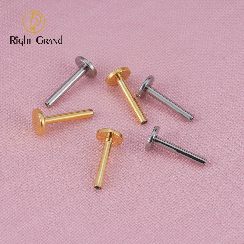 5pcs/lot Right Grand ASTM F136 Implant Grade Titanium 16G Internally Threaded Flat Back Disc Lip Labret Stud Post Piercing