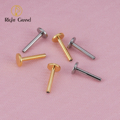 5pcs/lot Right Grand ASTM F136 Implant Grade Titanium 16G Internally Threaded Flat Back Disc Lip Labret Stud Post Piercing