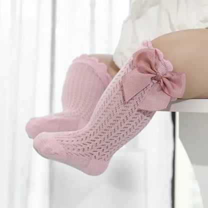 lawadka 0-24M Baby Girl Socks Toddler Big Bow Cotton Summer Mesh Infant Knee Socks Newborn Long Princess Socks For Girls 2024