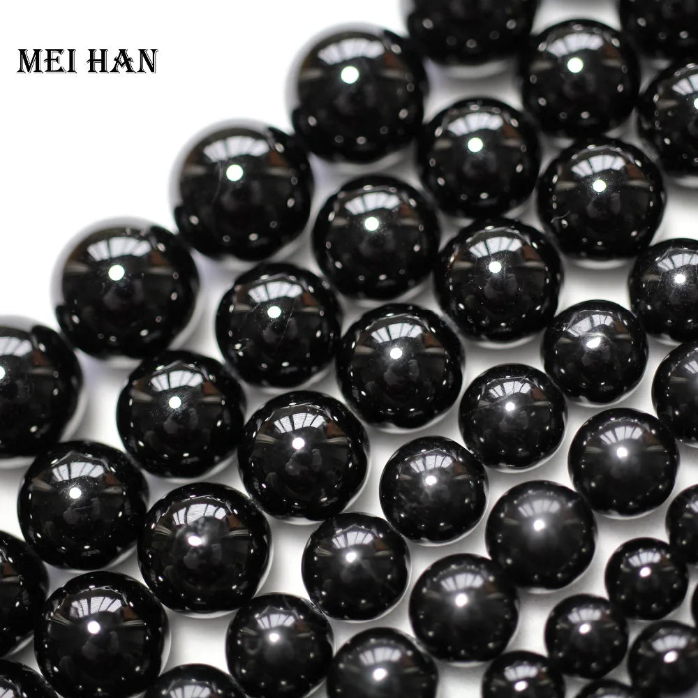 Meihan Natural Black Tourmaline 4mm 6mm 8mm 10mm 12mm Smooth Round Loose Beads for Jewelry Making DIY Bracelet Necklace