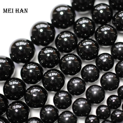Meihan Natural Black Tourmaline 4mm 6mm 8mm 10mm 12mm Smooth Round Loose Beads for Jewelry Making DIY Bracelet Necklace