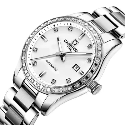 Switzerland CARNIVAL Luxury Brand Automatic Mechanical Sapphire Women's Watches Waterproof Dual Skeleton Luminous C8685L-15