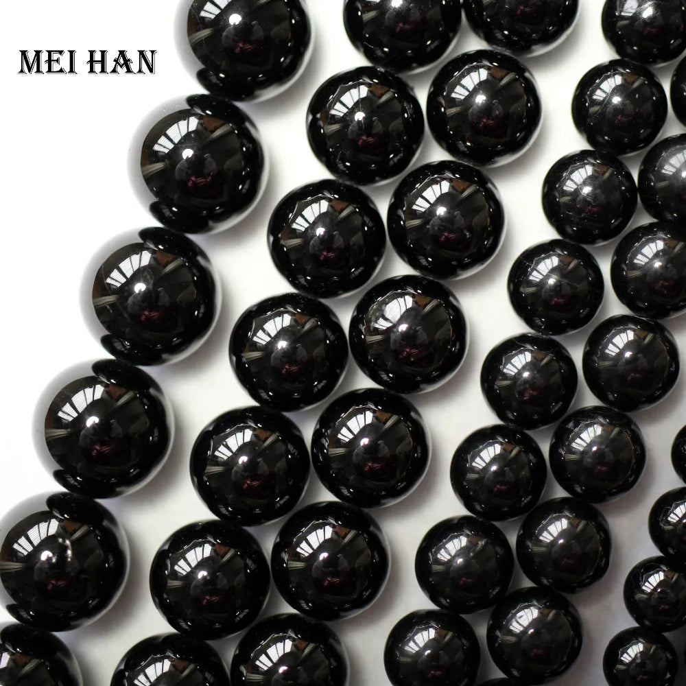 Meihan Natural Black Tourmaline 4mm 6mm 8mm 10mm 12mm Smooth Round Loose Beads for Jewelry Making DIY Bracelet Necklace