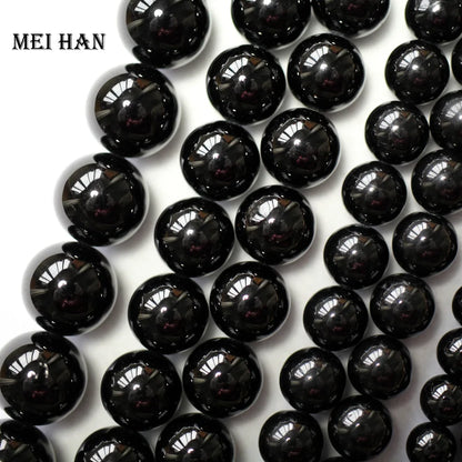 Meihan Natural Black Tourmaline 4mm 6mm 8mm 10mm 12mm Smooth Round Loose Beads for Jewelry Making DIY Bracelet Necklace