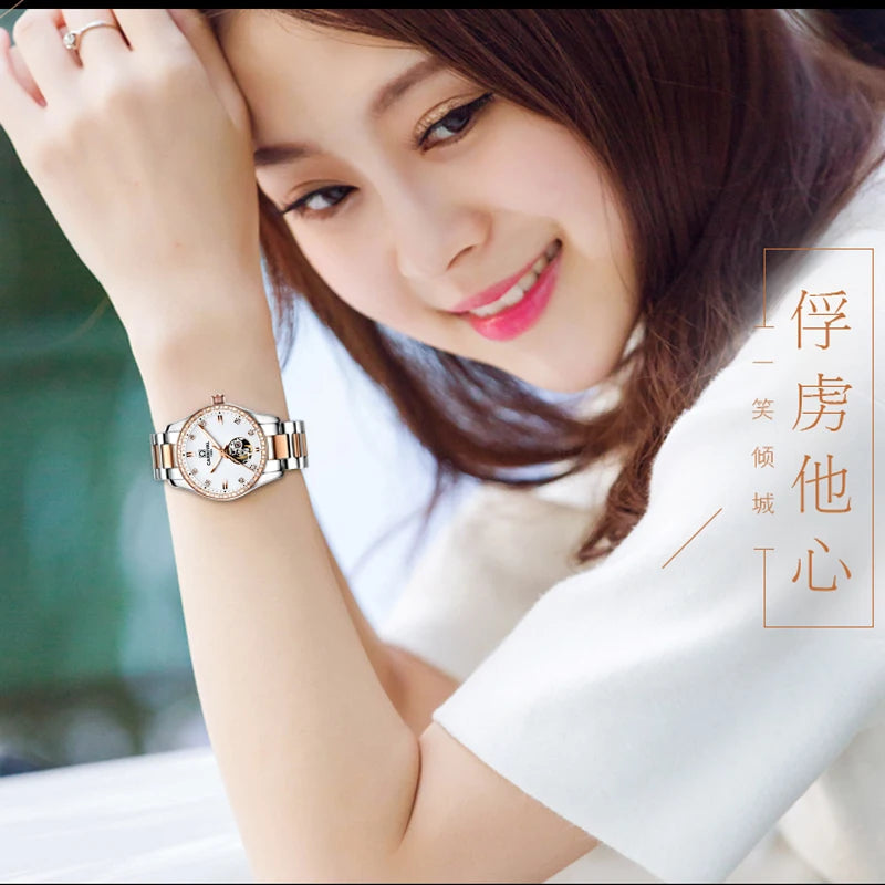 Switzerland CARNIVAL Luxury Brand Automatic Mechanical Sapphire Women's Watches Waterproof Dual Skeleton Luminous C8685L-15