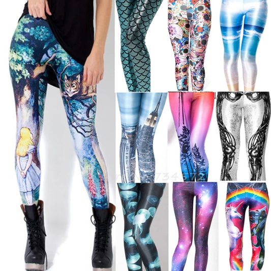 4XL Design Punk Rock Fashion Women Digital Print Galaxy Leggings Alice in Wonderland Blood Camouflage Pants Legging  GL-22